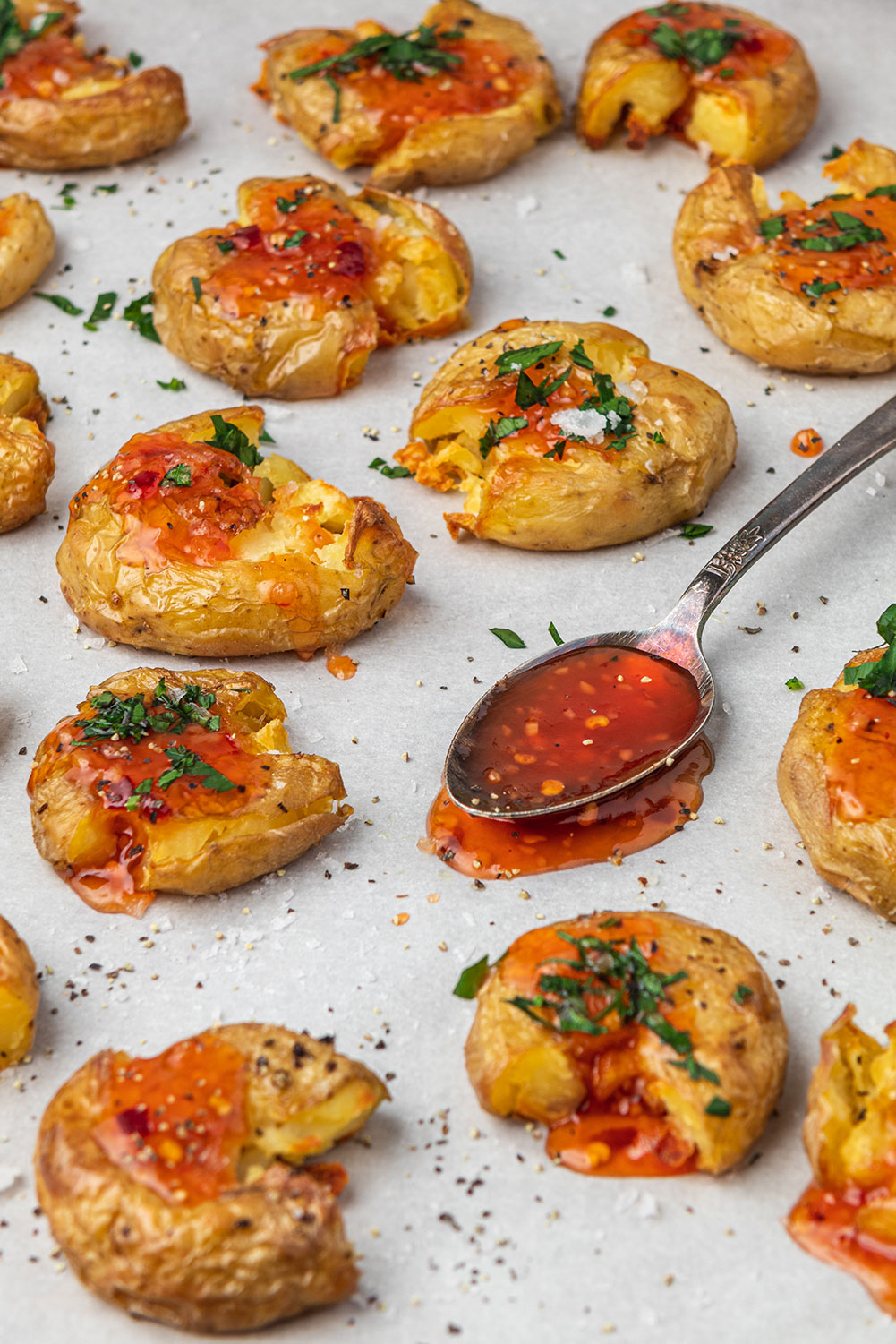 Smashed Potatoes with Sweet Ginger Chili Sauce - The Ginger People US