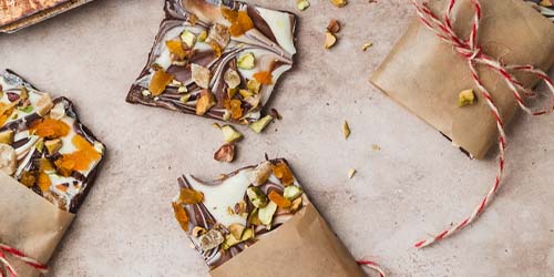 chocolate ginger bark with crystallized ginger chips and apricots